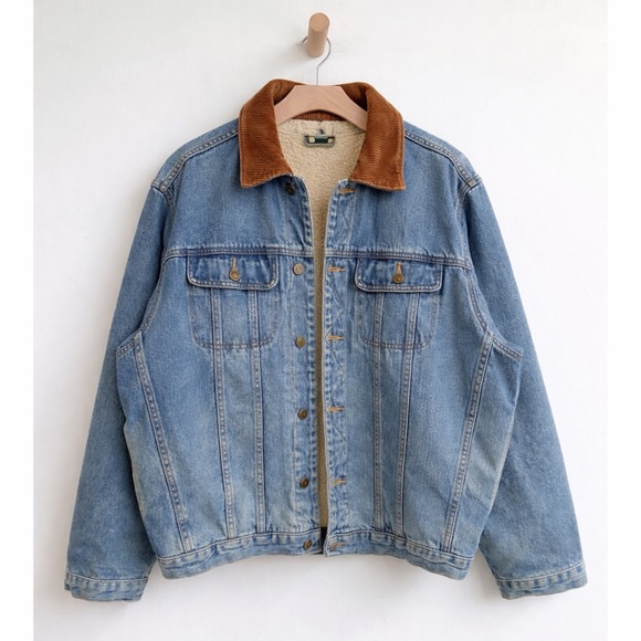 High Noon Other - High Noon Vintage Denim Sherpa Lined Jacket with Corduroy Collar